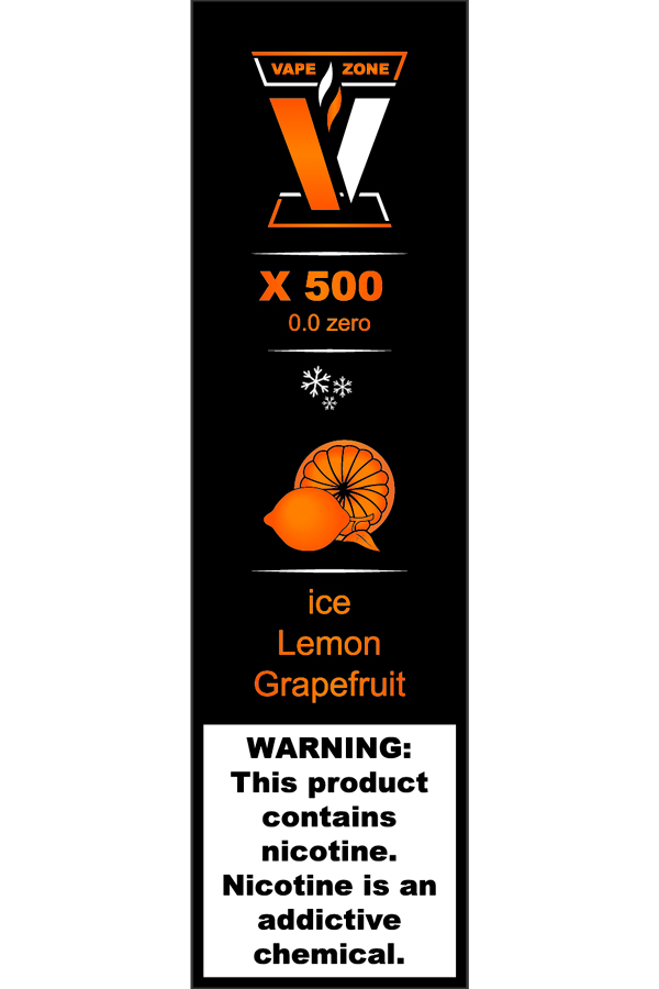Электронные сигареты Одноразовый VAPE ZONE X 500 0.0 Zero Ice Lemon Grapefruit Ледяные Лимон Грейпфрут