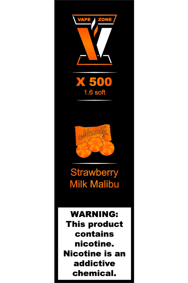 Электронные сигареты Одноразовый VAPE ZONE X 500 1.6 soft Strawberry Milk Malibu Клубника Милк Малибу