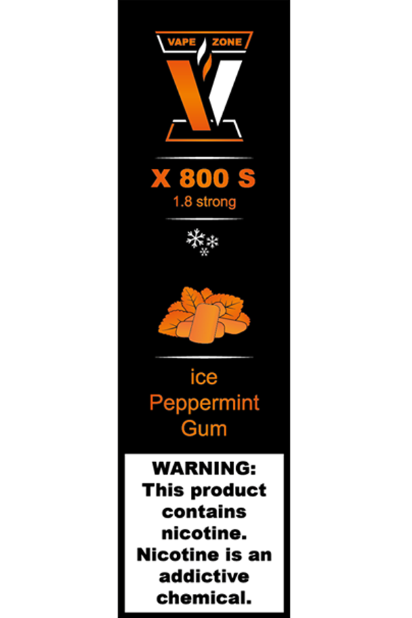 Электронные сигареты Одноразовый VAPE ZONE X 800 S 1.8 strong Ice Peppermint Gum Ледяная Мятная Жвачка