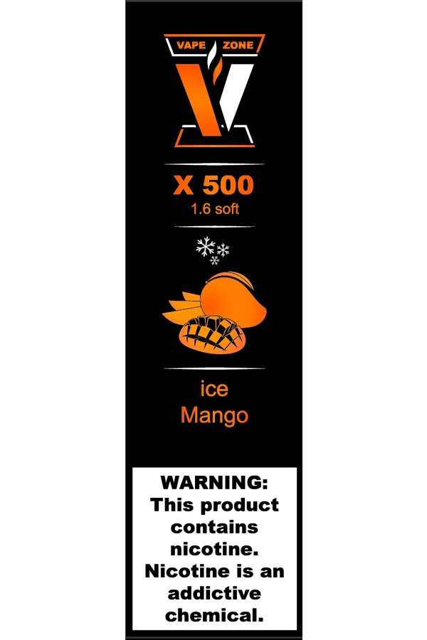 Электронные сигареты Одноразовый VAPE ZONE X 500 1.6 soft Ice Mango Ледяной Манго