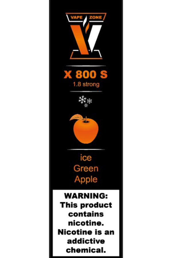 Электронные сигареты Одноразовый VAPE ZONE X 800 S 1.8 strong Ice Green Apple Ледяное Зеленое Яблоко