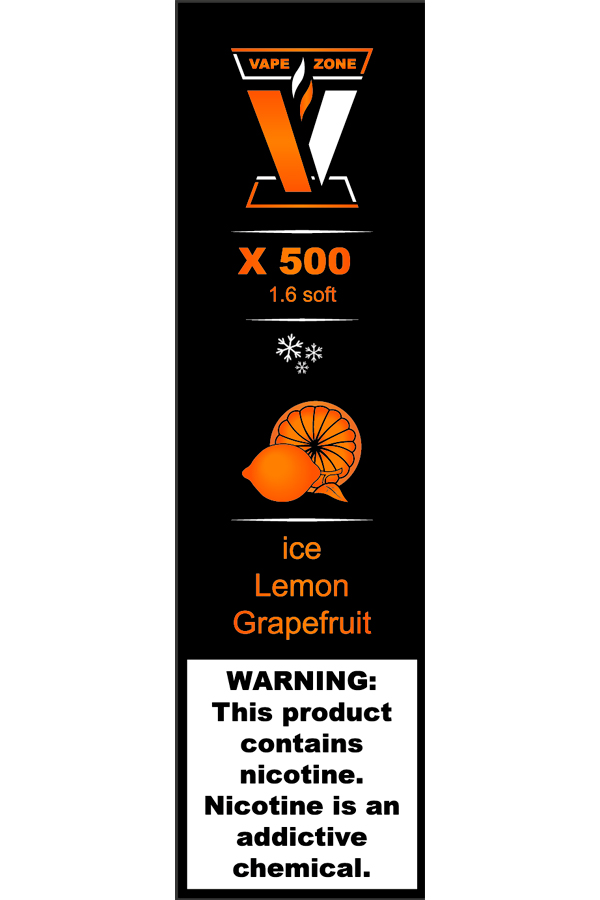 Электронные сигареты Одноразовый VAPE ZONE X 500 1.6 soft Ice Lemon Grapefruit Ледяные Лимон Грейпфрут