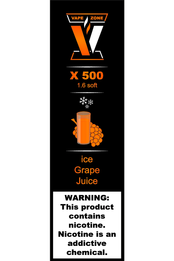 Электронные сигареты Одноразовый VAPE ZONE X 500 1.6 soft Ice Grape Juice Ледяной Виноградный Сок